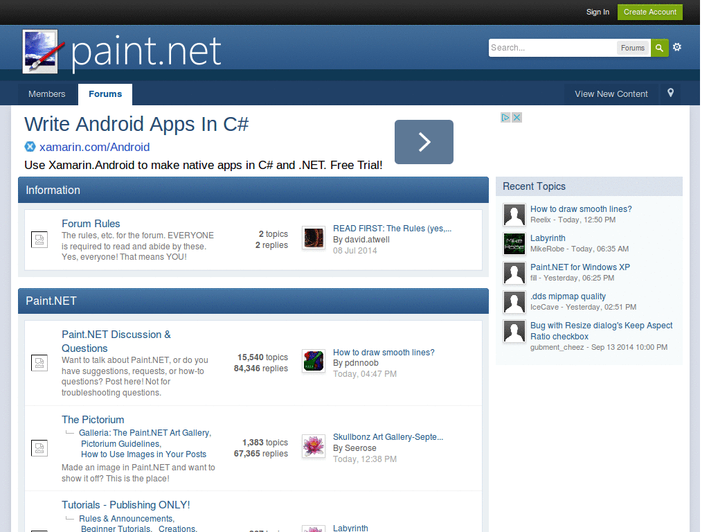 Paint.NET forum - recognisable unread forums/posts