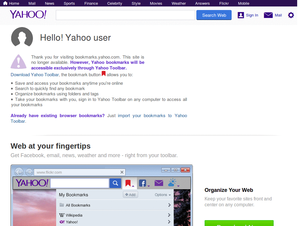 YahooBookmarks two-column view