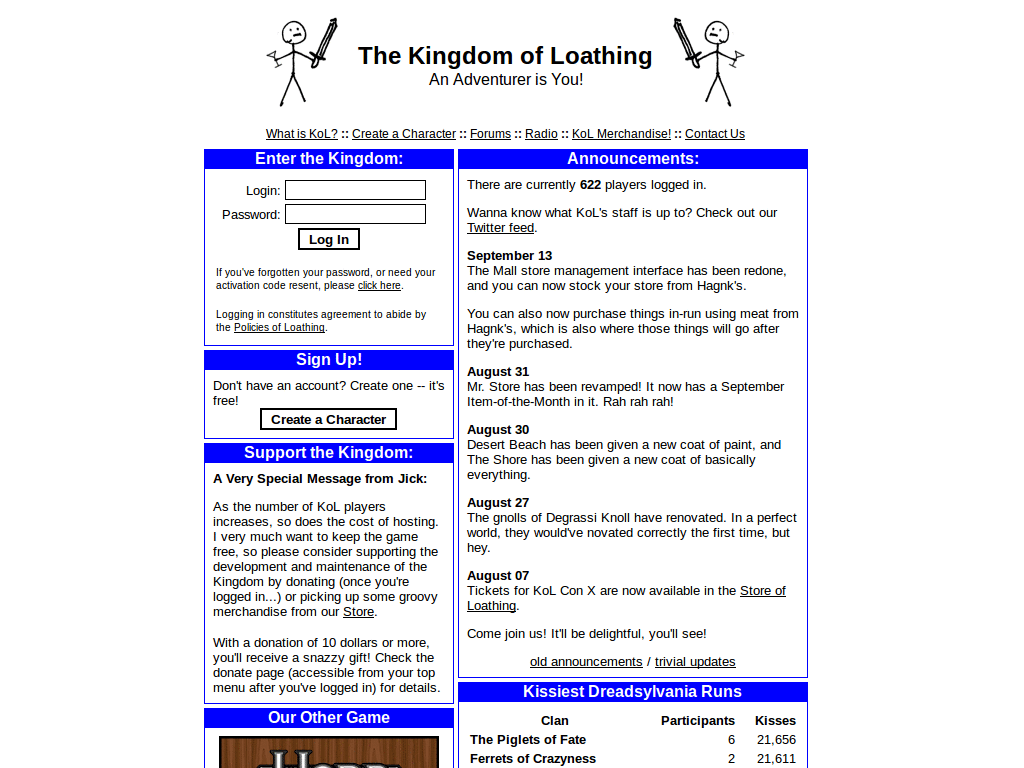 Kingdom of Loathing - Hide "documentation" link