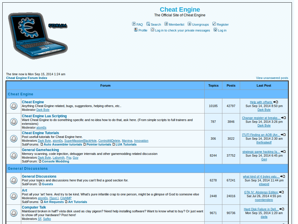 Cheat Engine Forums layout