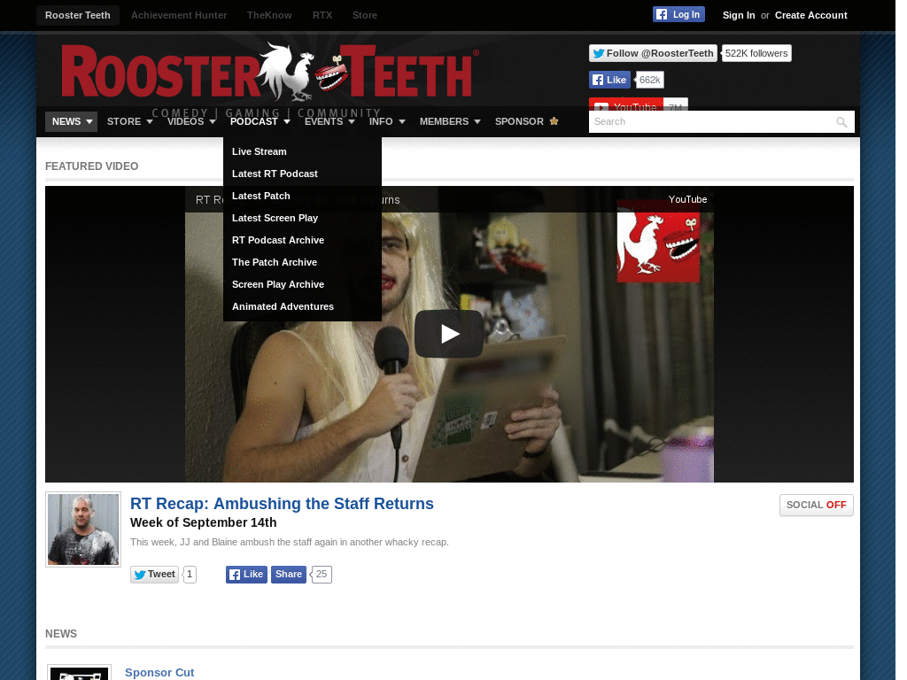 Hide sidebar and header on Roosterteeth