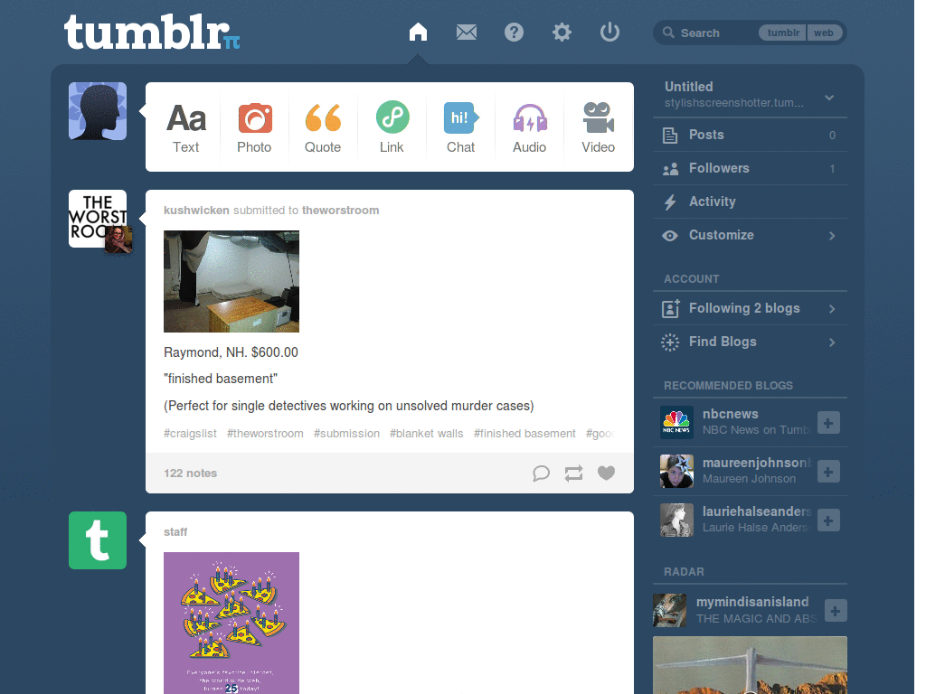 tumblr - hide text posts on dashboard