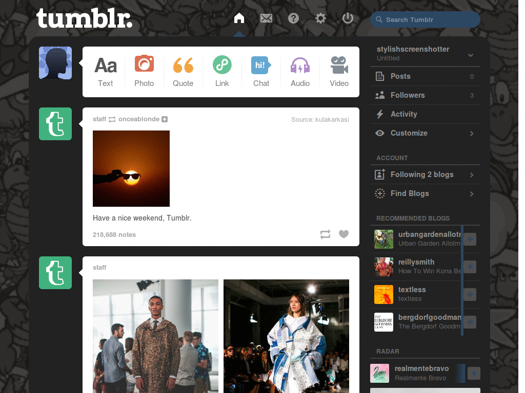 Clean Tumblr Dashboard