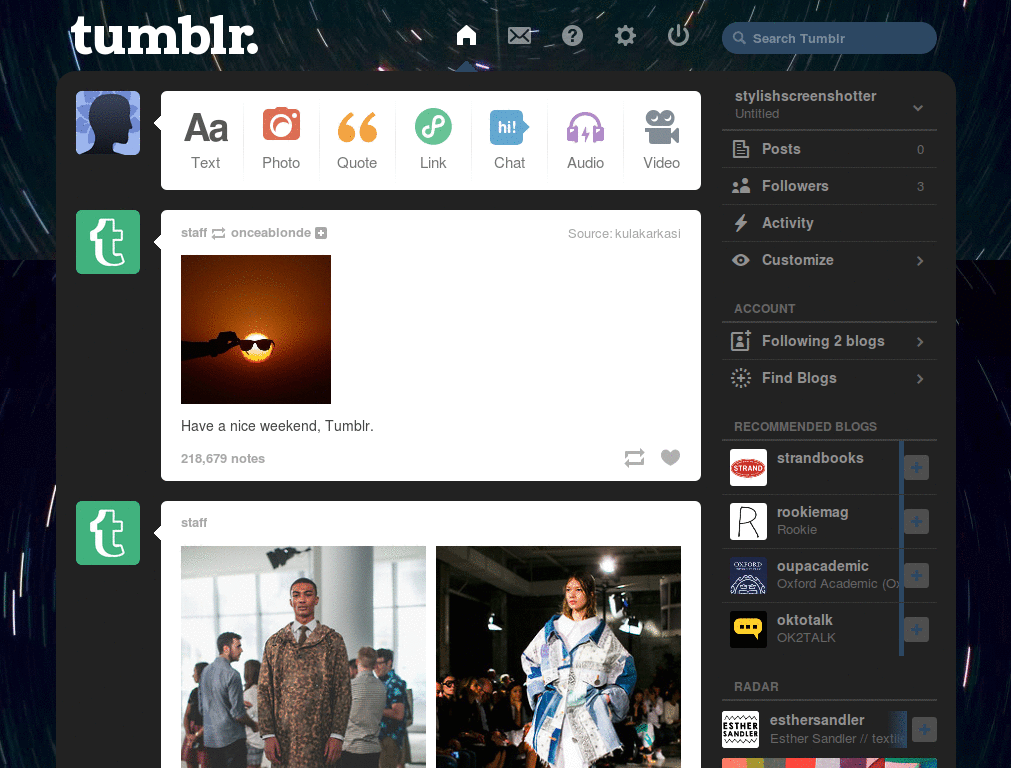 Clean Star dashboard.