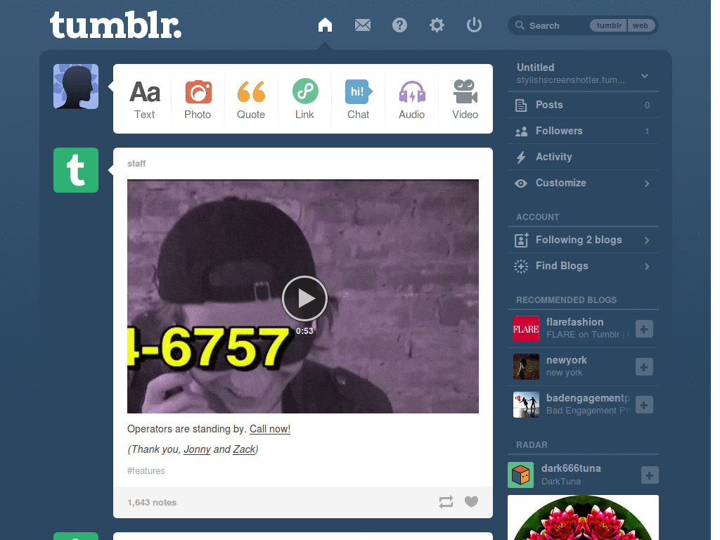 Tumblr Dashboard - Large font for Quote