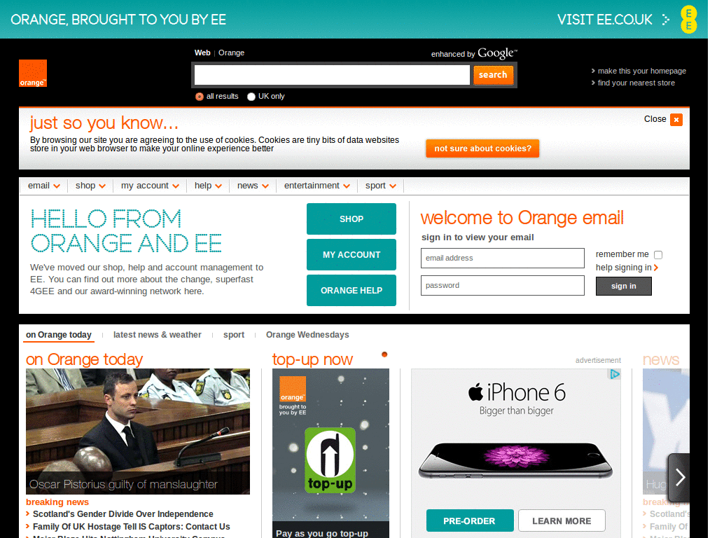 Black and white News Orange co uk + ad blocker