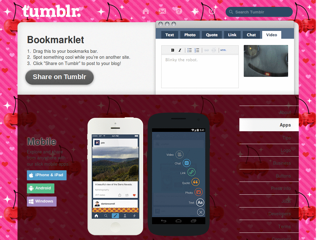 TUMBLR - PINK STRIPES CHERRY BACKGROUND