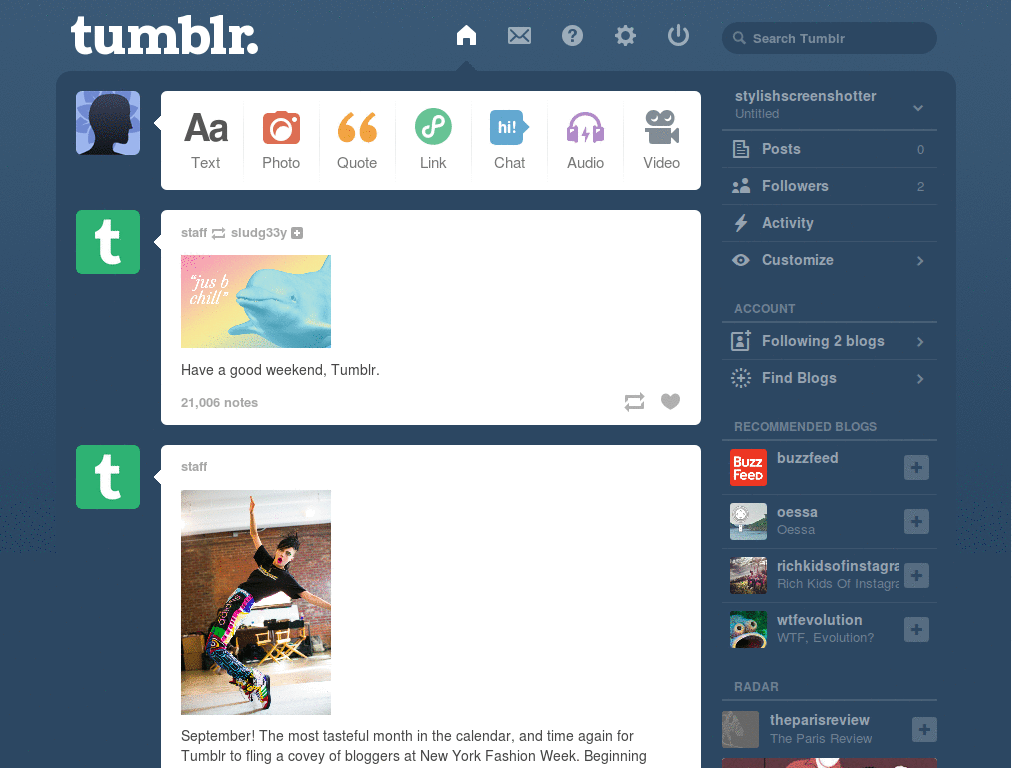 Tumblr Dashboard long tags visible