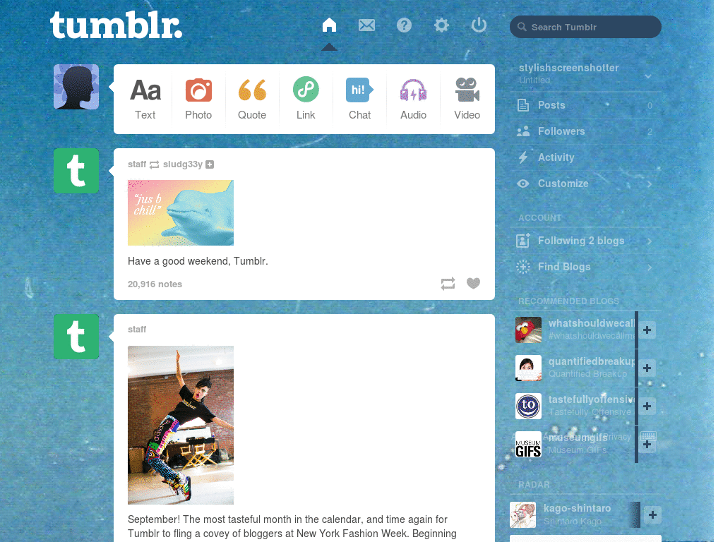 tumblr dashboard - vintage grainy blue sky