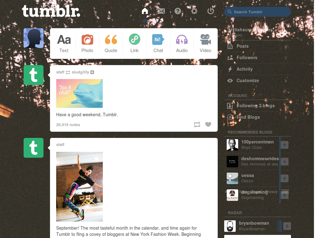 tumblr dashboard - midnight nature *FIXED*