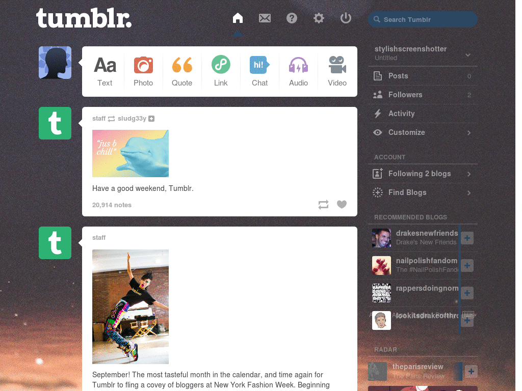 tumblr dashboard - midnight glow