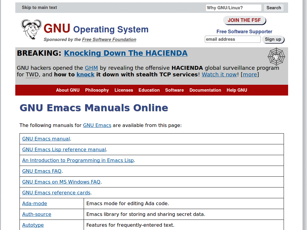 Emacs documentation - padding