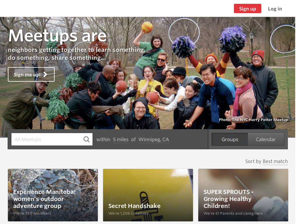 Meetup.Com - Hackish - Deeply Minimize Start Page