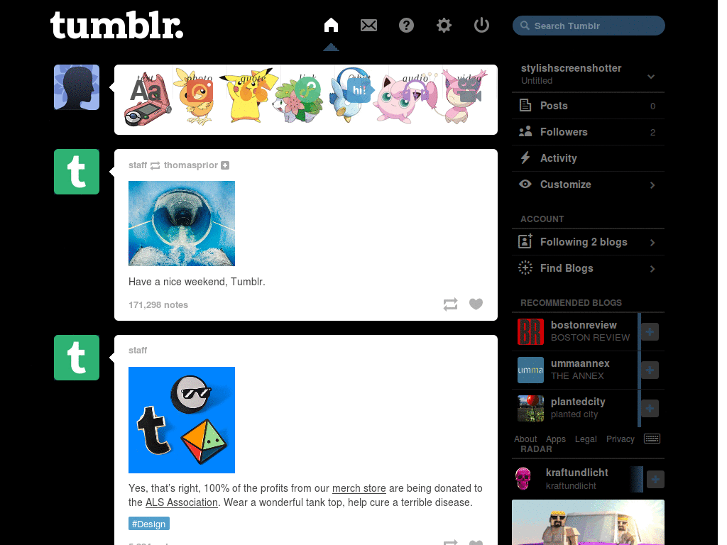Tumblr Dashboard