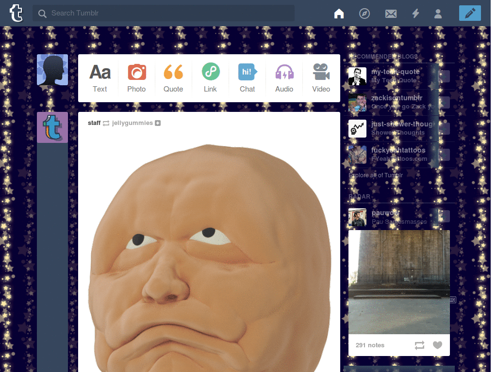 tumblr dashboard theme- gif glowy stars
