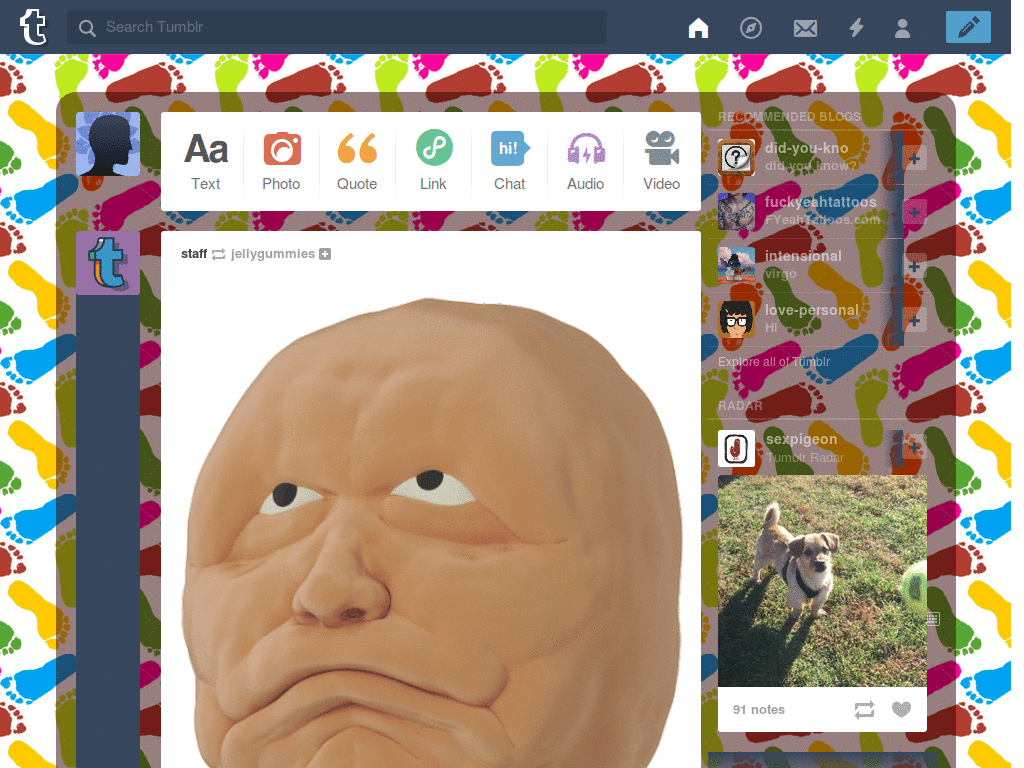 tumblr dashboard theme - rainbow feets paint