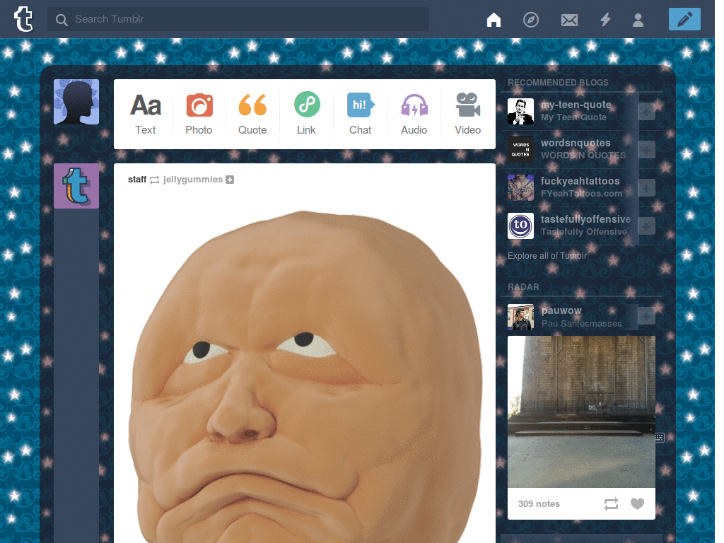 tumblr dashboard theme- glowy stars