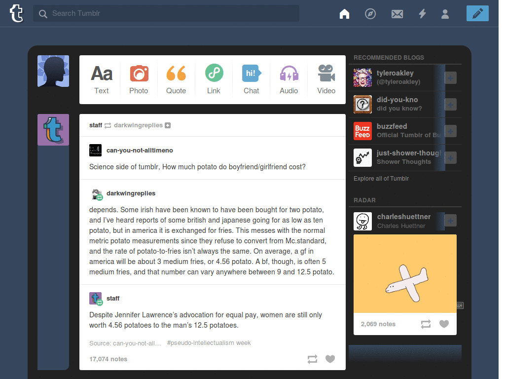 minnie mouse tumblr dashboard with fixed sidebar