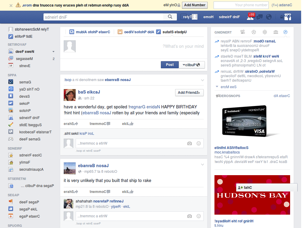 reverse Facebook's text content