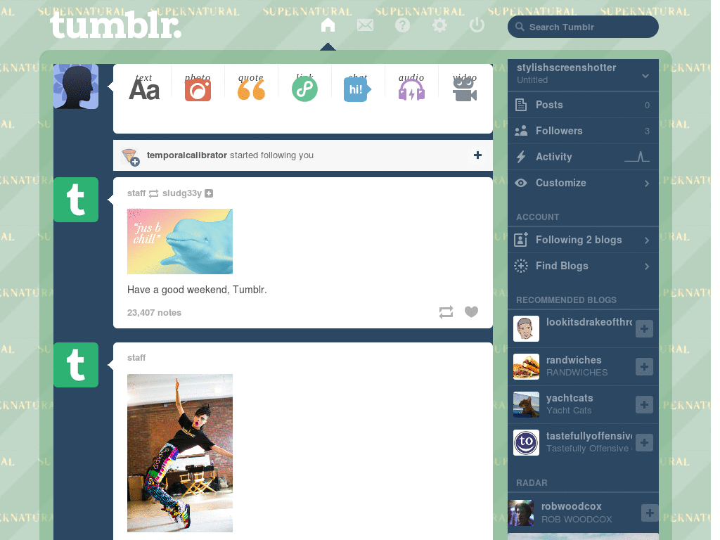 Supernatural, Tumblr theme.