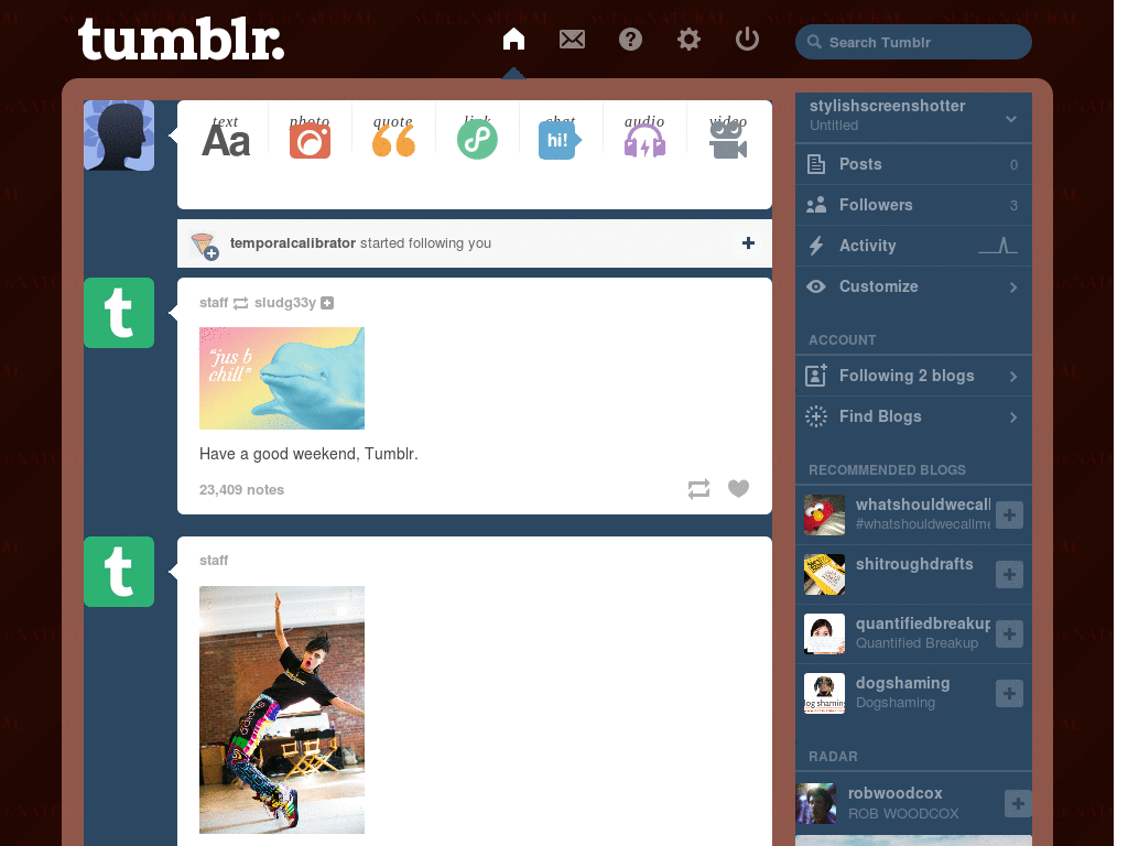 Supernatural, Tumblr theme v 3.0.