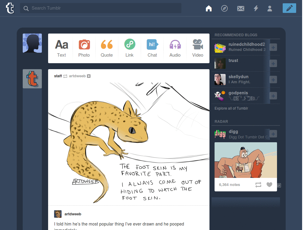 Tumblr - dashboard design 2