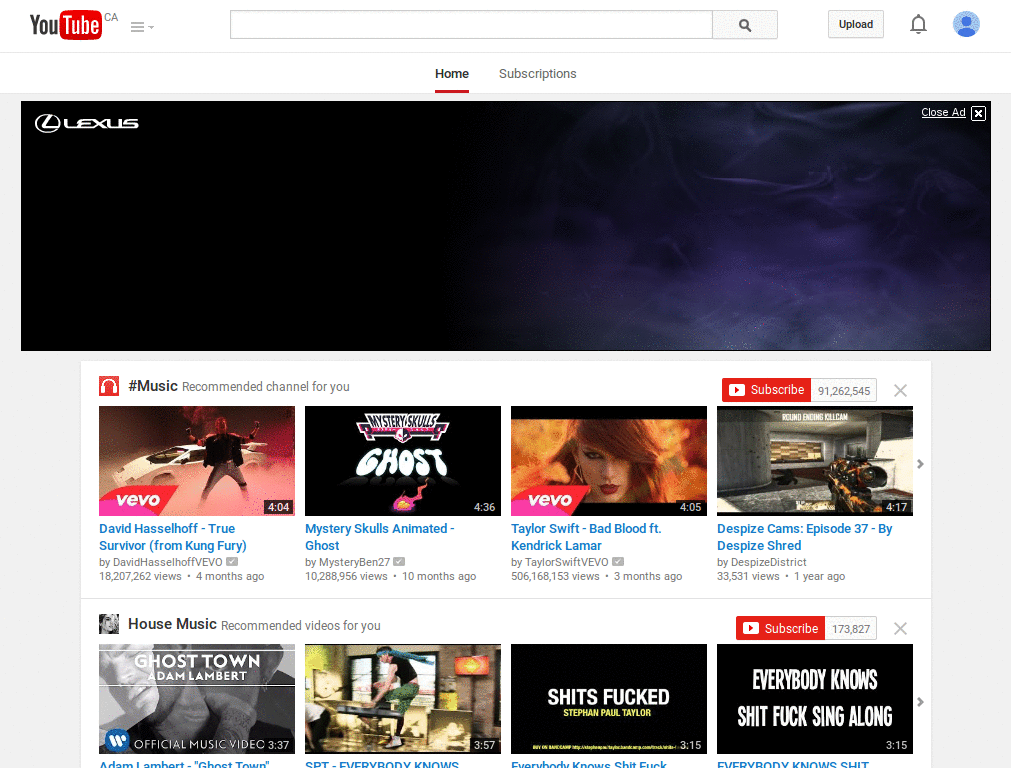 YouTube No Account/Website Menu