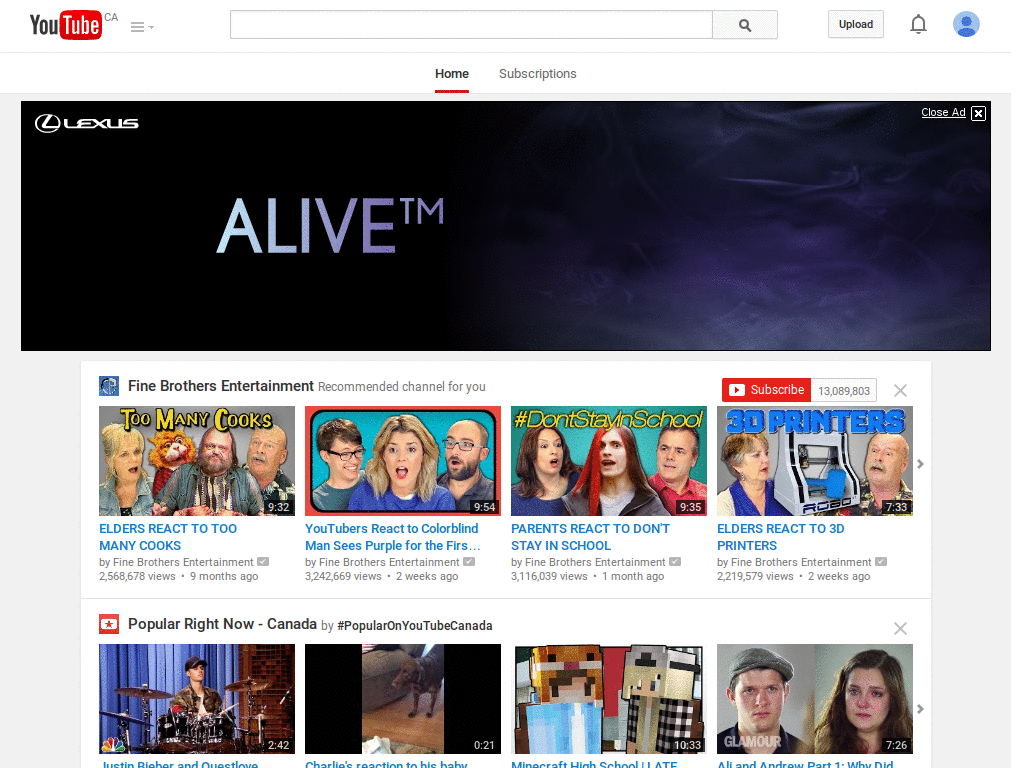 YouTube No Video Menu