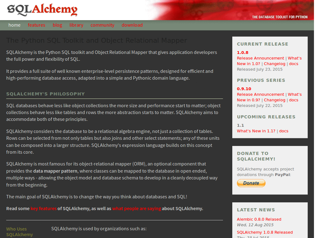 Simple dark background for sqlalchemy