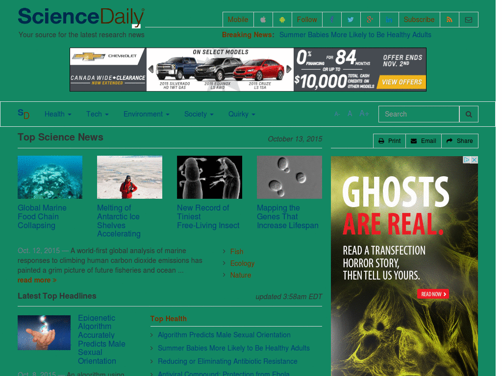 ScienceDaily green background
