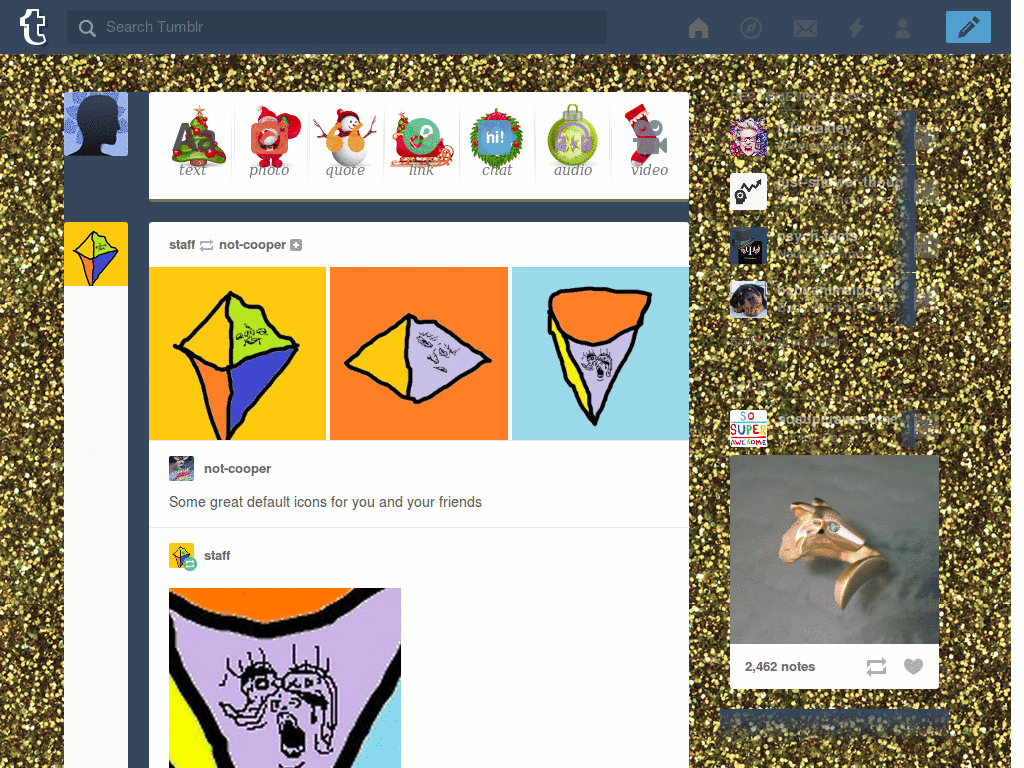 Gold Glitter Tumblr Dash Theme
