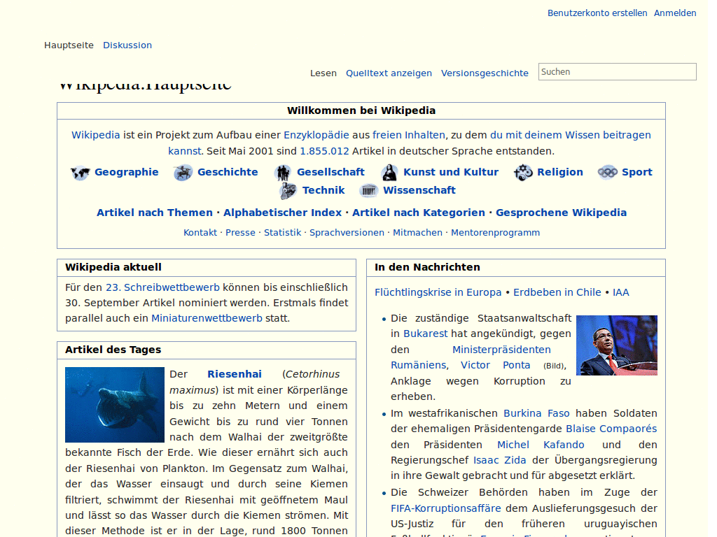 Wikipedia deutsch ohne Portal - volle Breite
