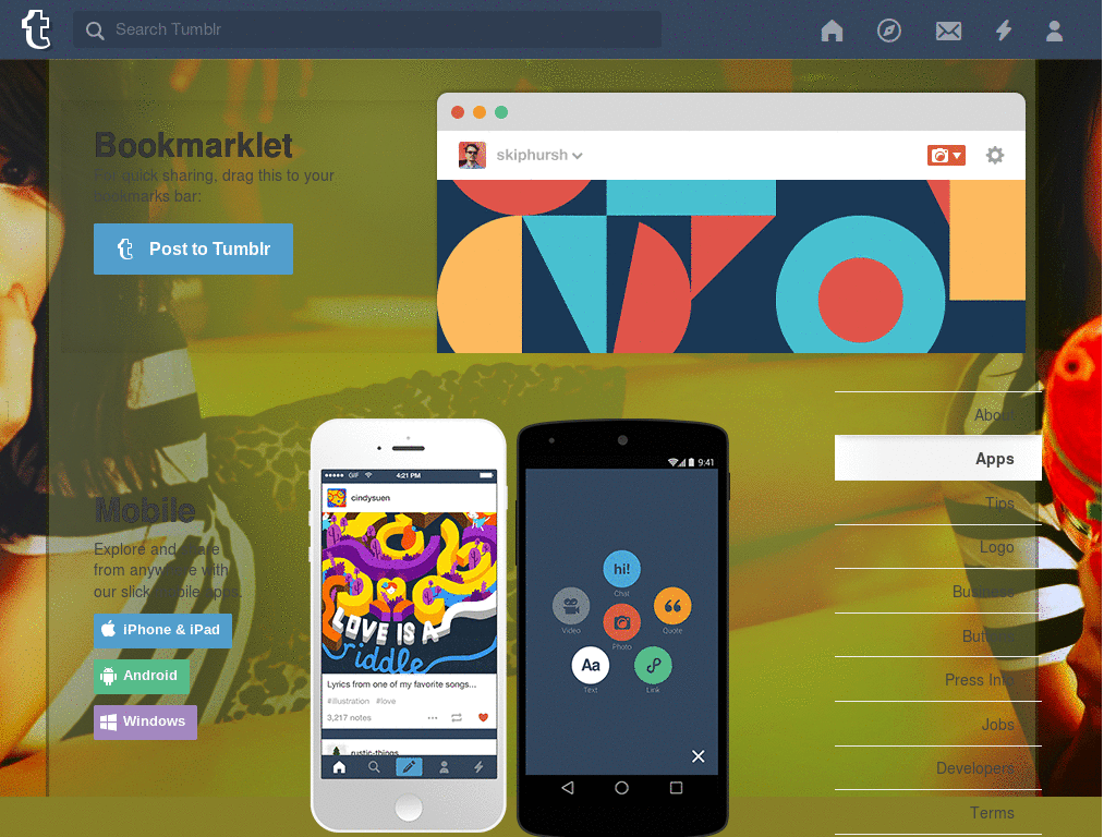 Tumblr - Yubin dashboard background + icons