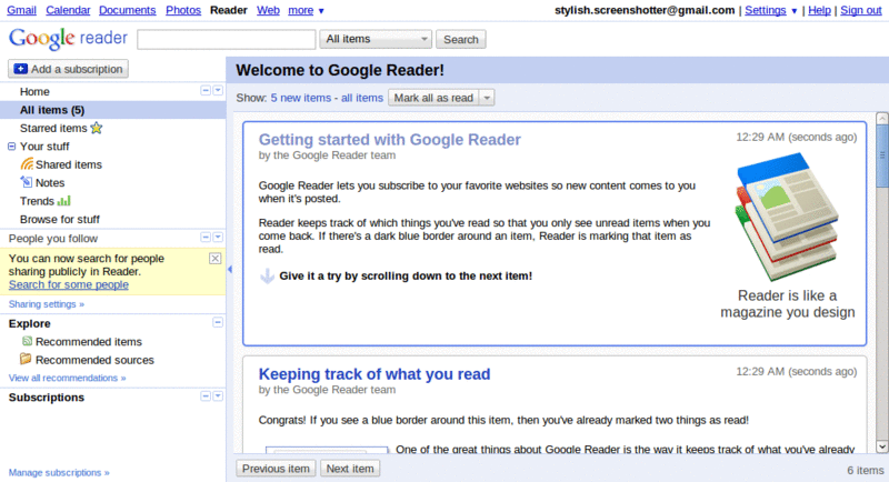 google reader - use 100% of screen width