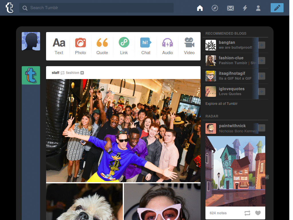 Black Tumblr Dashboard.