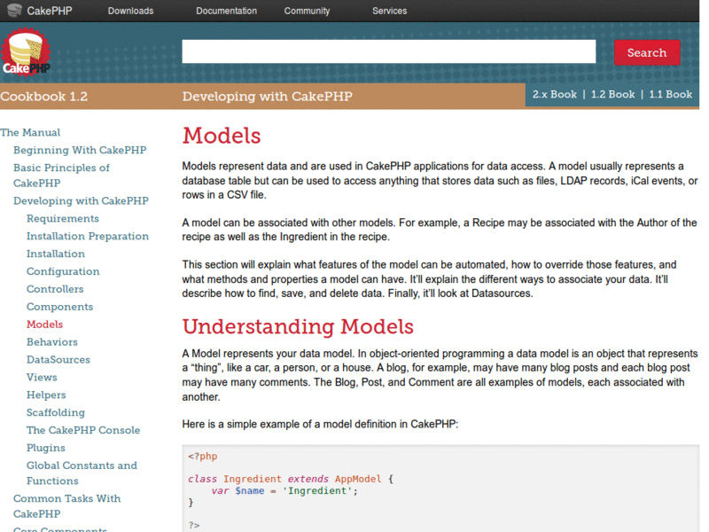 CakePHP Book - Narrower Sidebar