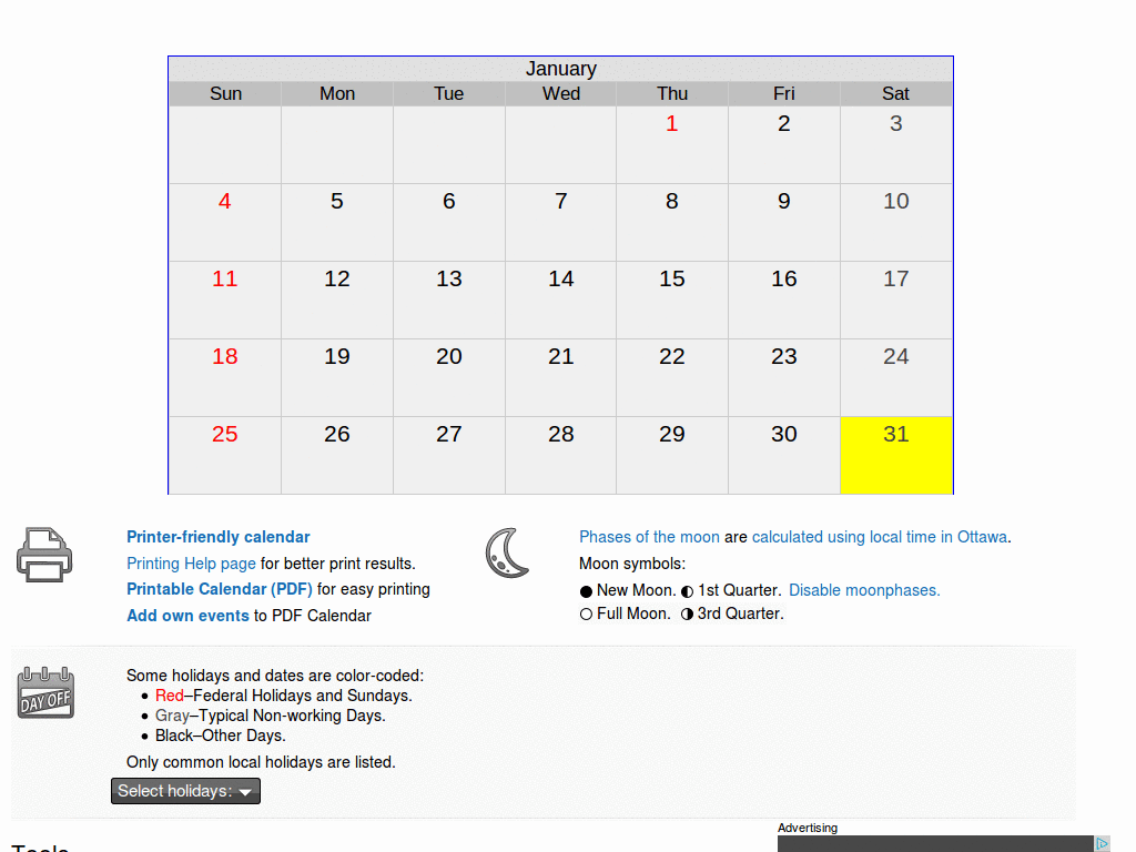 Time and Date.com - Just the Monthly Calendar
