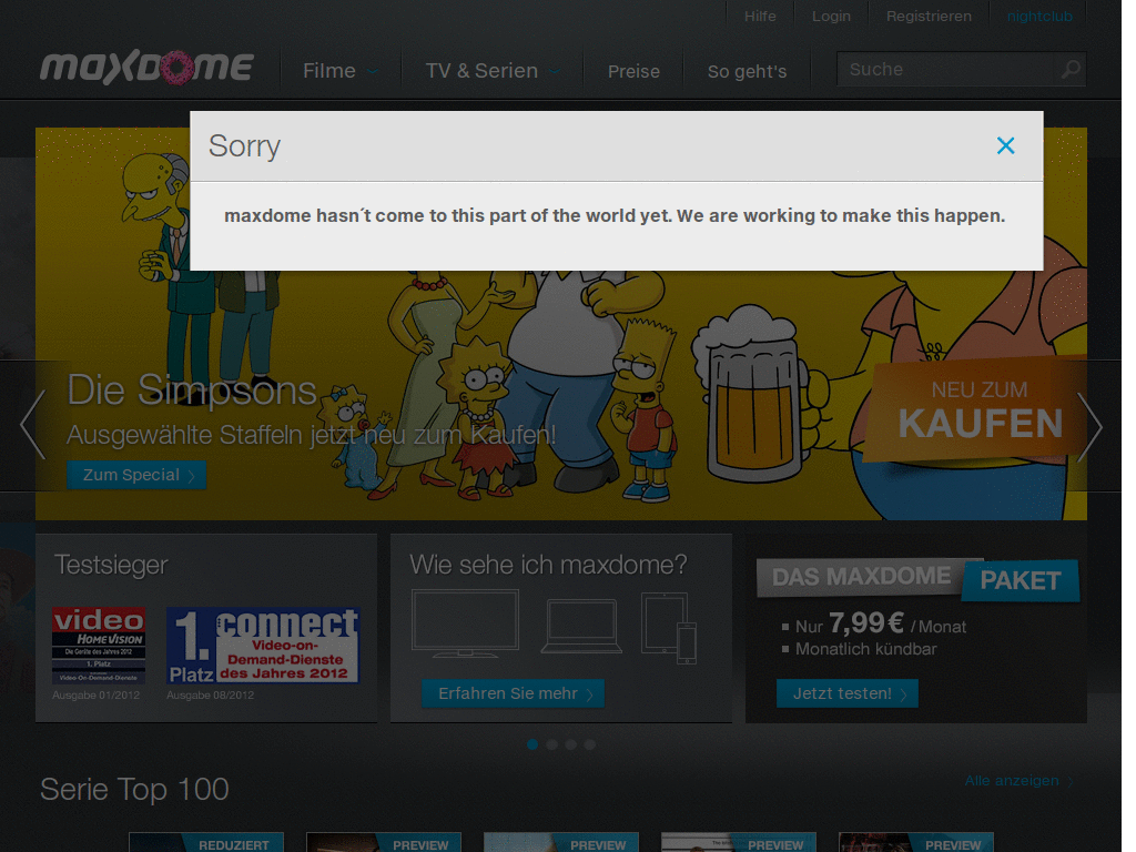 maxdome - viewable without JavaScript