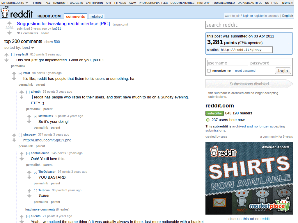 reddit: left-aligned comment collapse