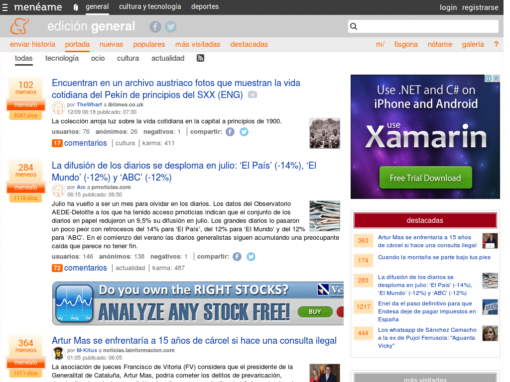 meneame.net - Menú superior no fijo