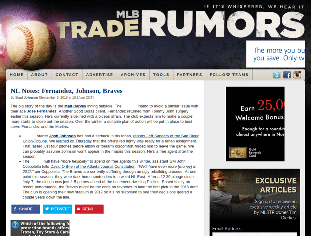 MLB Trade Rumors - Various minor changes