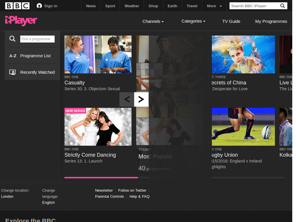 BBC iPlayer - Compact interface - 525 pixels wide