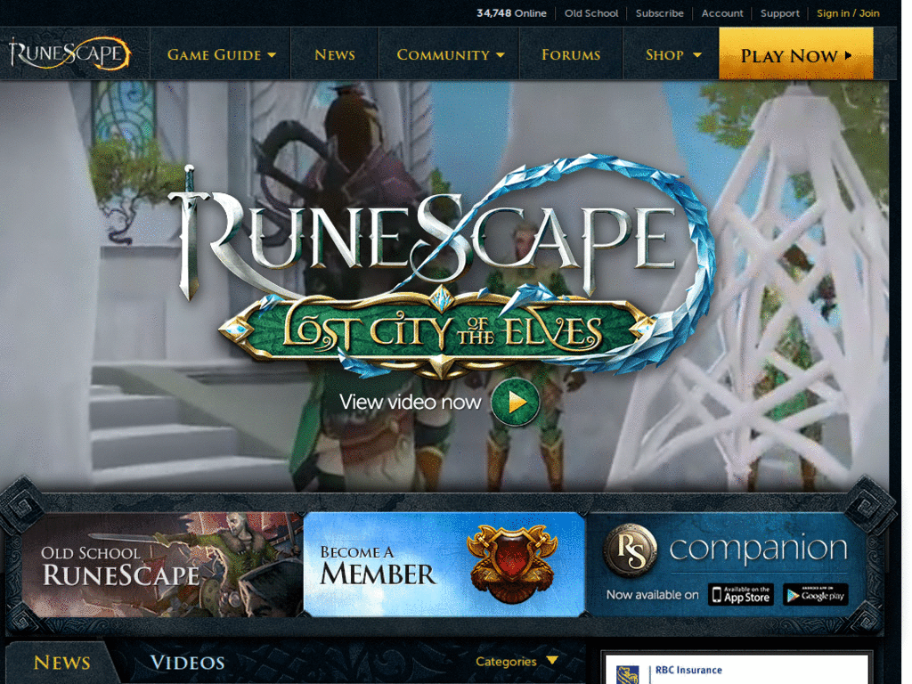 Runescape Main Page - Grey