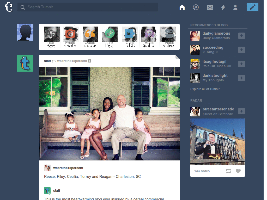 Lucero - Tumblr Dashboard Menu