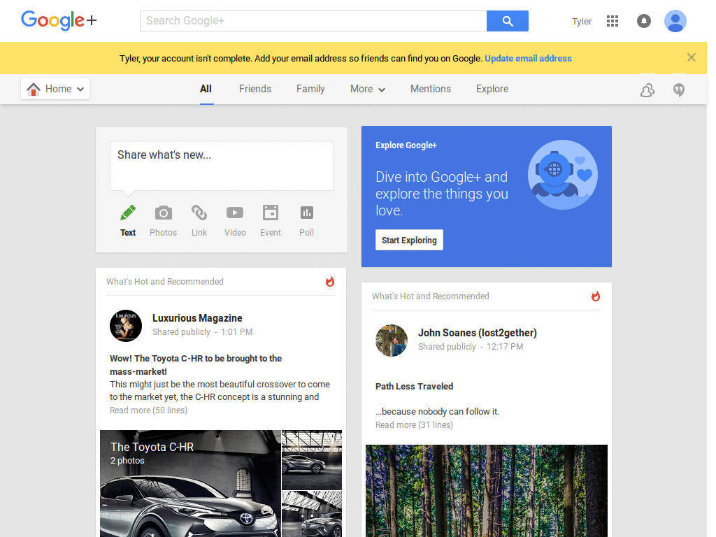 Google+ side panels fixed