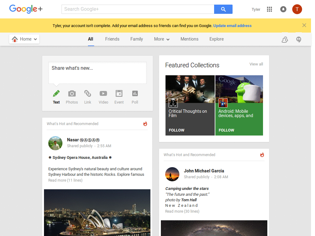 Google+ - no tab games