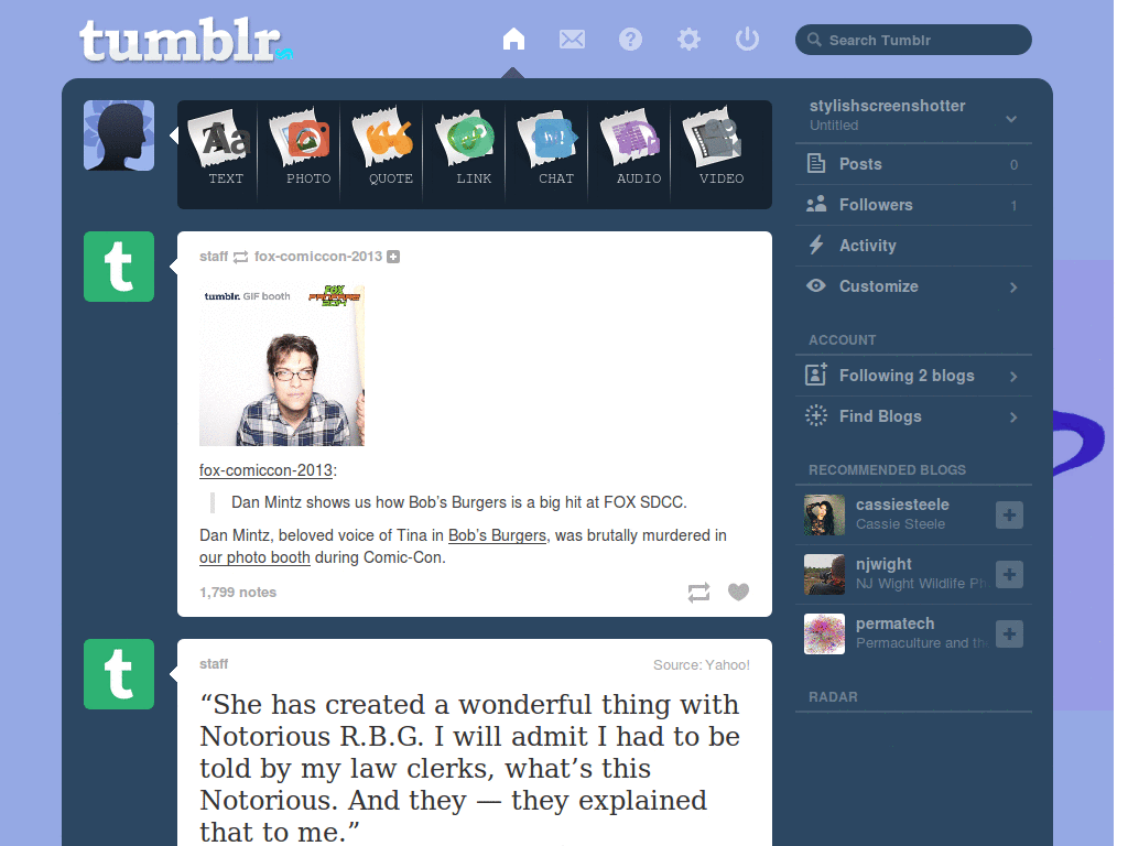 Tumblr Dashboard - John Egbert (Homestuck)
