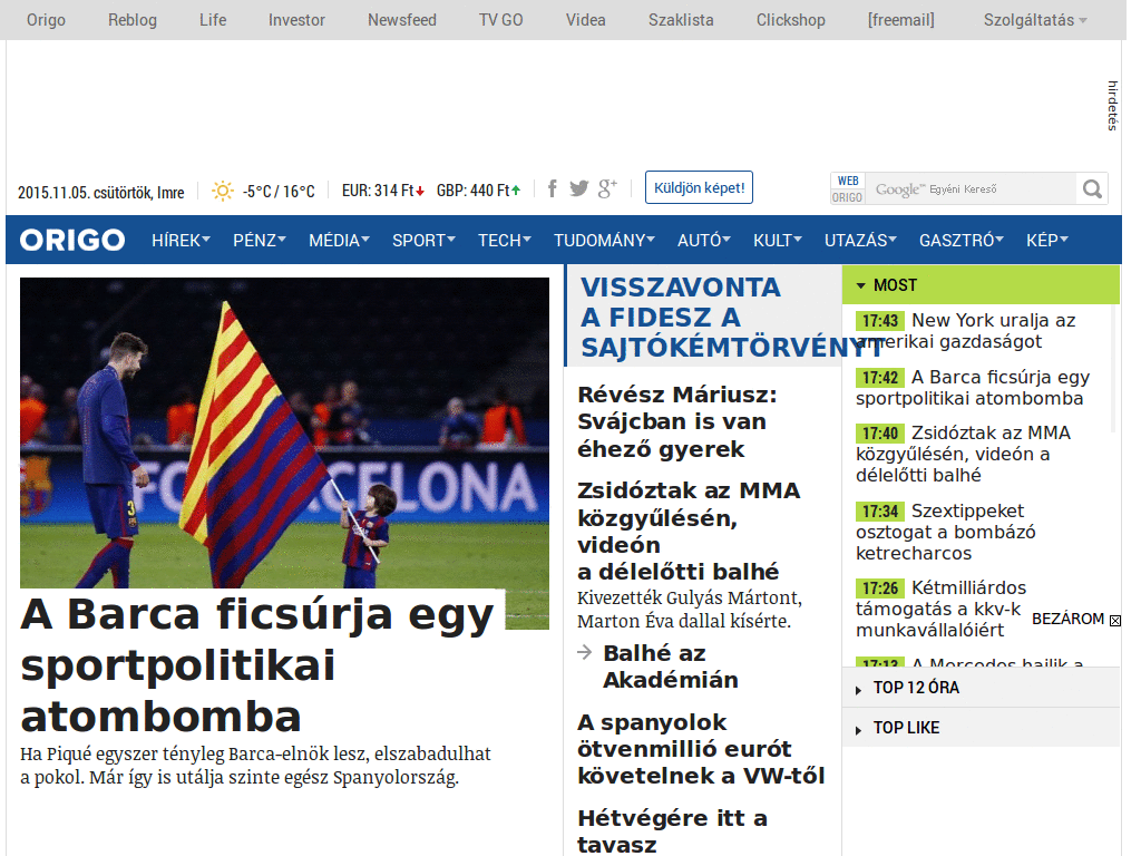 origo.hu redesigned - clearer look, no ads, etc