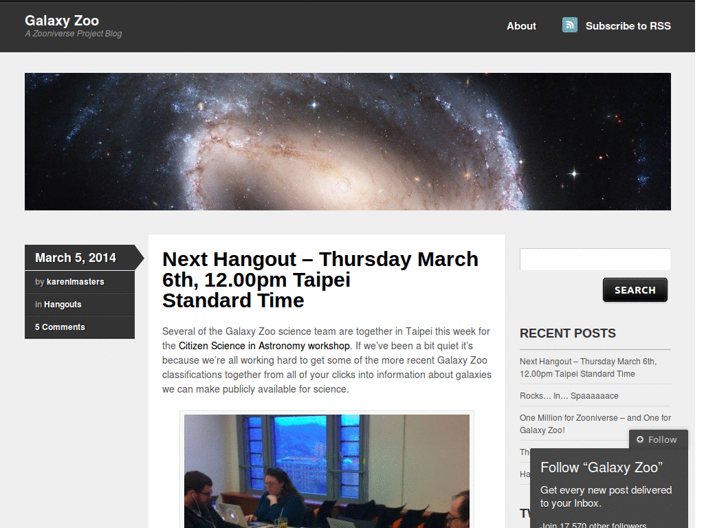 Zooniverse blogs; Image-less page backgrounds.