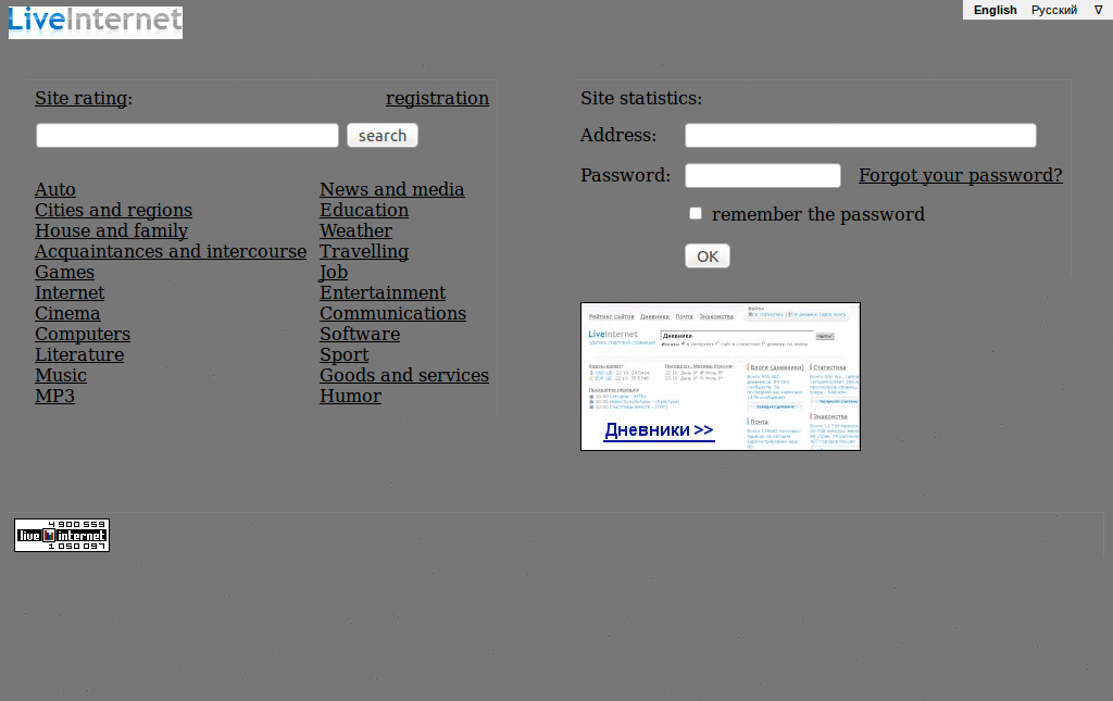 Liveinternet статистика без рекламы на сером фоне